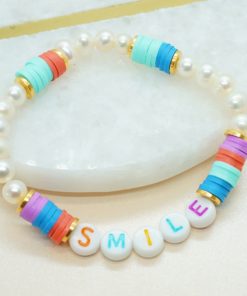 Perlen-Armband LOVE, HAPPY, SMILE mit Süßwasser- und Katsuki-Perlen in bunt
